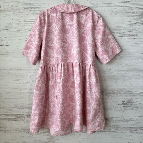 GANNI Denim Paisley Floral Boho Oversized Mini Wrap Dress 12 Pink XL (44) - Picture 13 of 16
